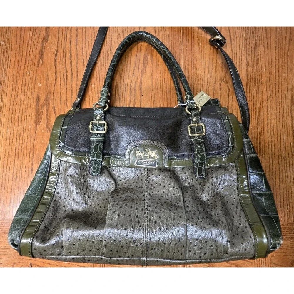 COACH PINNACLE GREEN OSTRICH GATOR MIXED LEATHER SATCHEL LIMITED EDITION #18611
